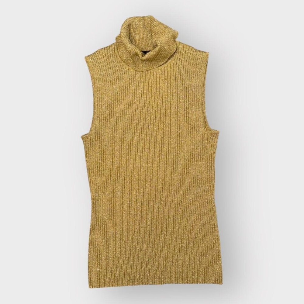 Gold Metallic Turtleneck Sleeveless Top – Minimalist 90s